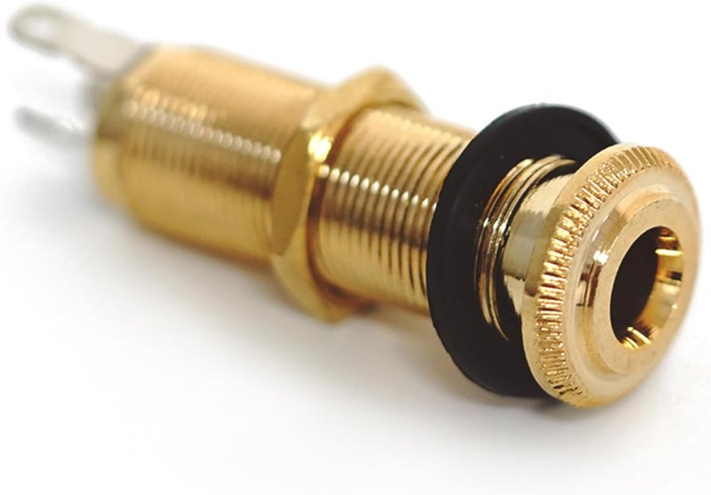 guyker Stereo Long Threaded Output Jack - Pro Metal Guitar Bass Barrel Cylinder Input Output Jacks Plug Sockets with 3 Pins Replacement Part (1 Piece, Gold) - Image 1